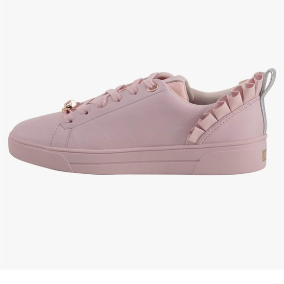 Ted Baker London Astrina Pink Sneakers Lace Up leather ruffle detail size 7.5 - Picture 10 of 11